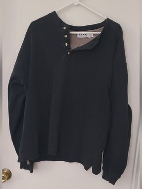 Vtg White Mountain Traders Thermal Shirt Black Waffle Knit Long Sleeve 2XL